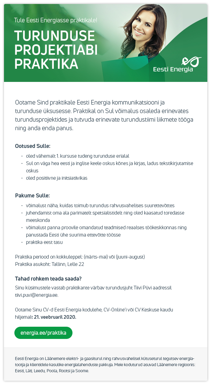 Eesti Energia AS TURUNDUSE PROJEKTIABI PRAKTIKA