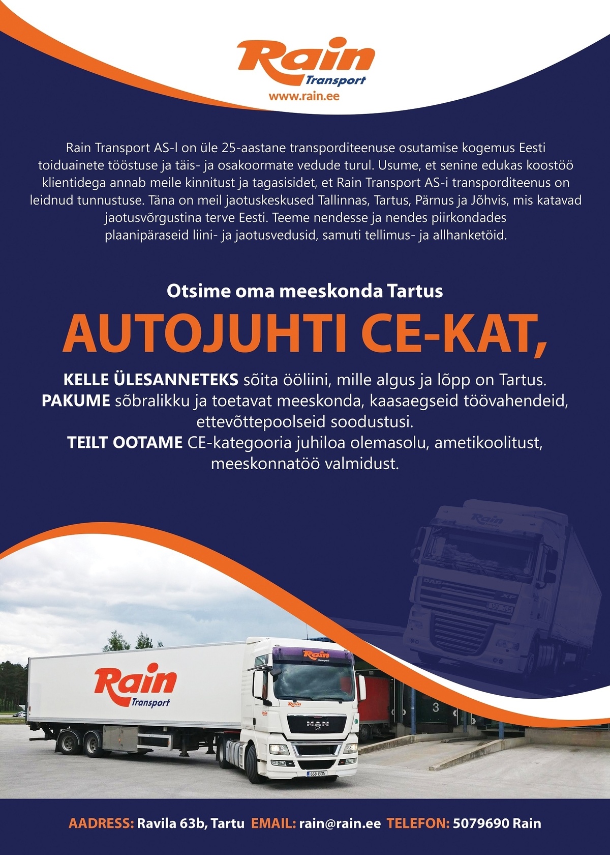 Rain Transport AS Autojuht CE-kat