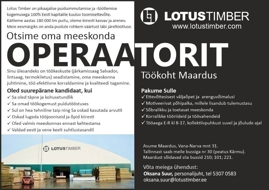 Lotus Timber OÜ Operaator
