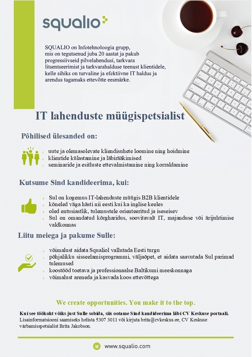 Squalio Estonia OÜ IT lahenduste müügispetsialist
