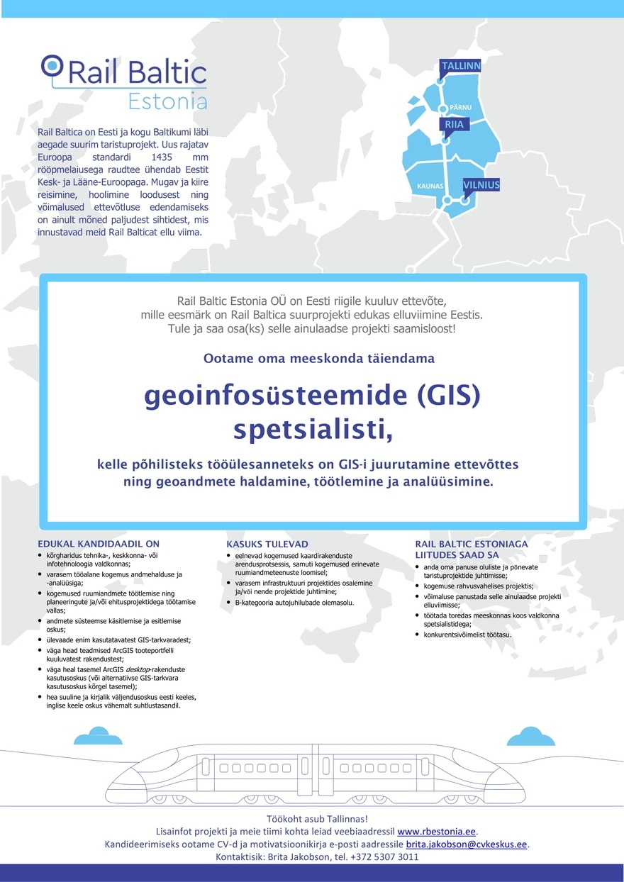 RAIL BALTIC ESTONIA OÜ Geoinfosüsteemide (GIS) spetsialist