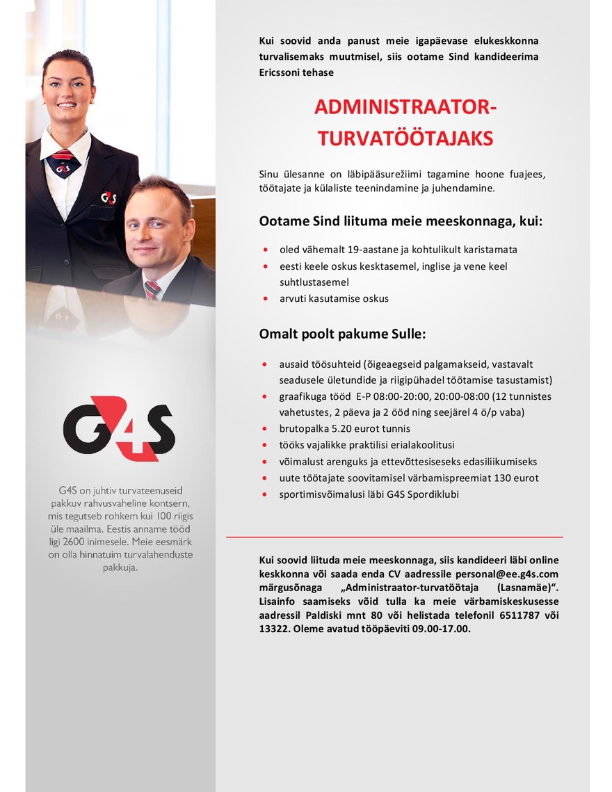 AS G4S Eesti Administraator-turvatöötaja (Lasnamäe)