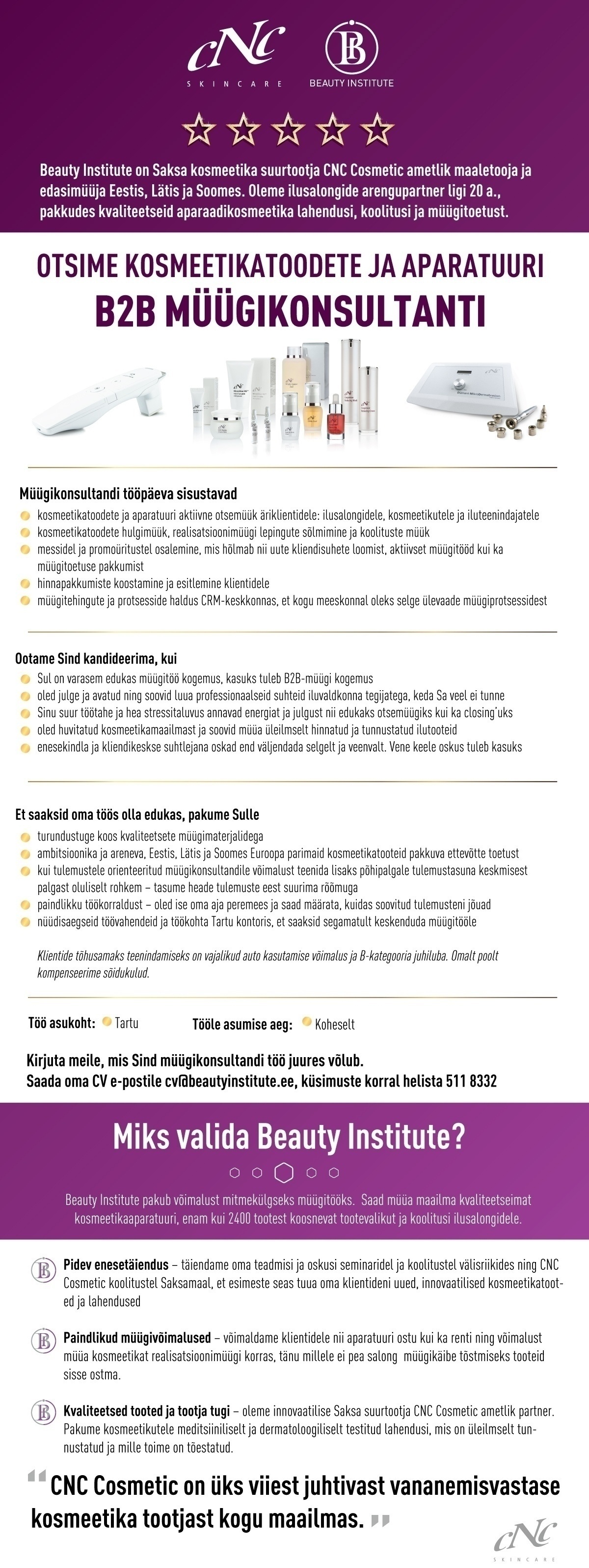 Eurowest CNC OÜ B2B müügikonsultant (kosmeetikatooted ja aparatuur)
