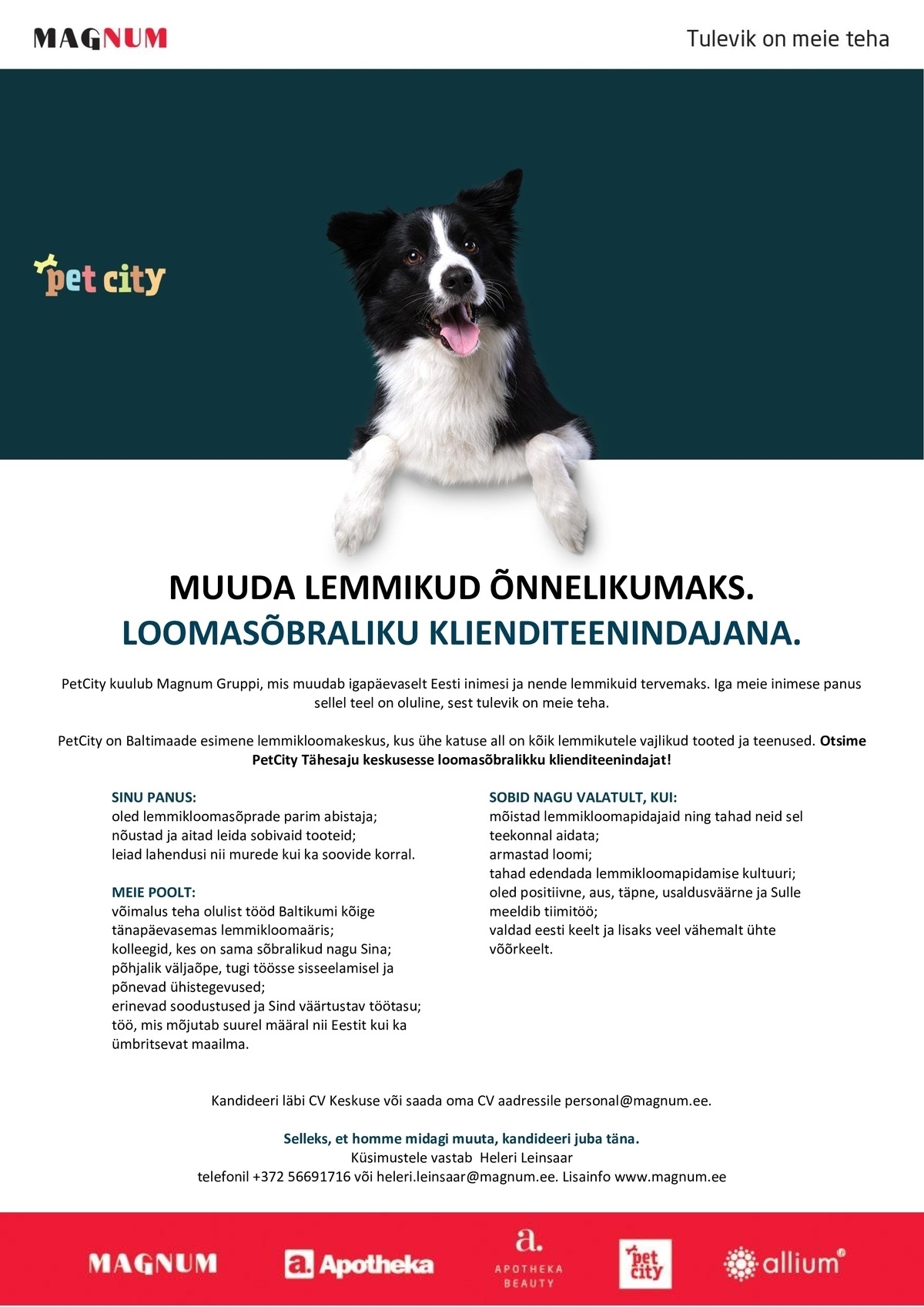 PET CITY OÜ Klienditeenindaja Tähesaju PetCity keskusesse