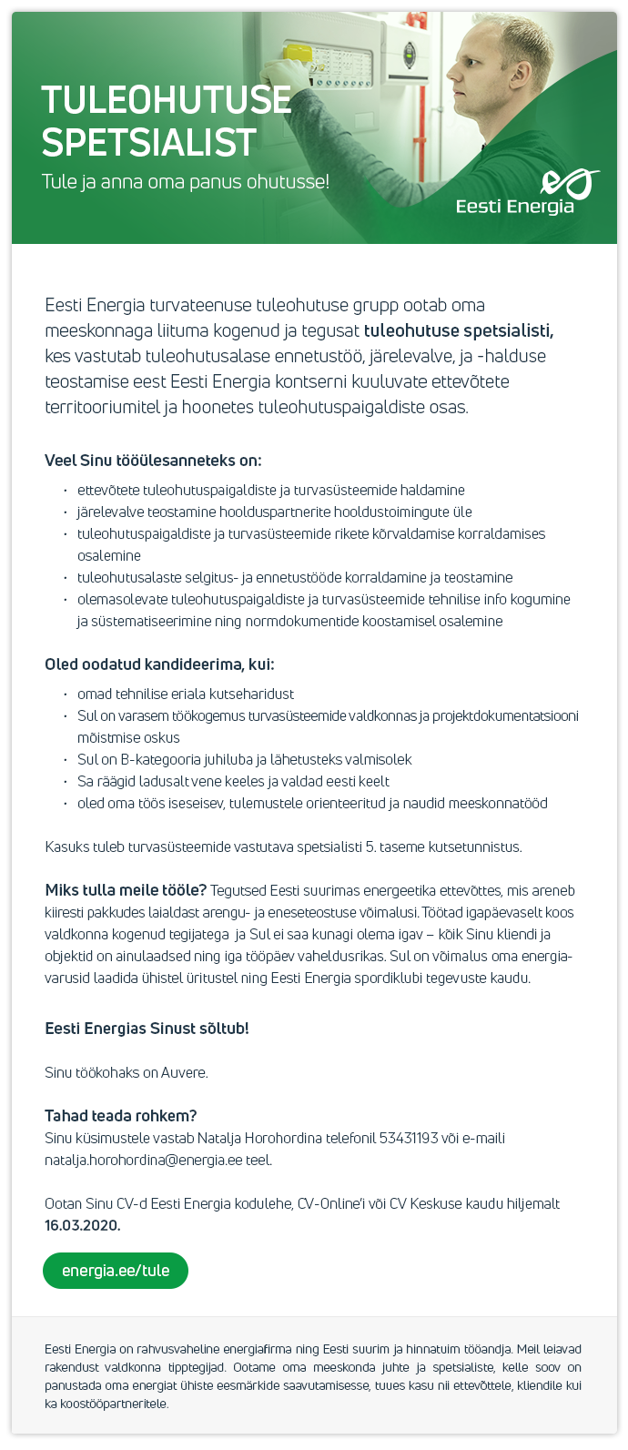 Eesti Energia AS TULEOHUTUSE SPETSIALIST