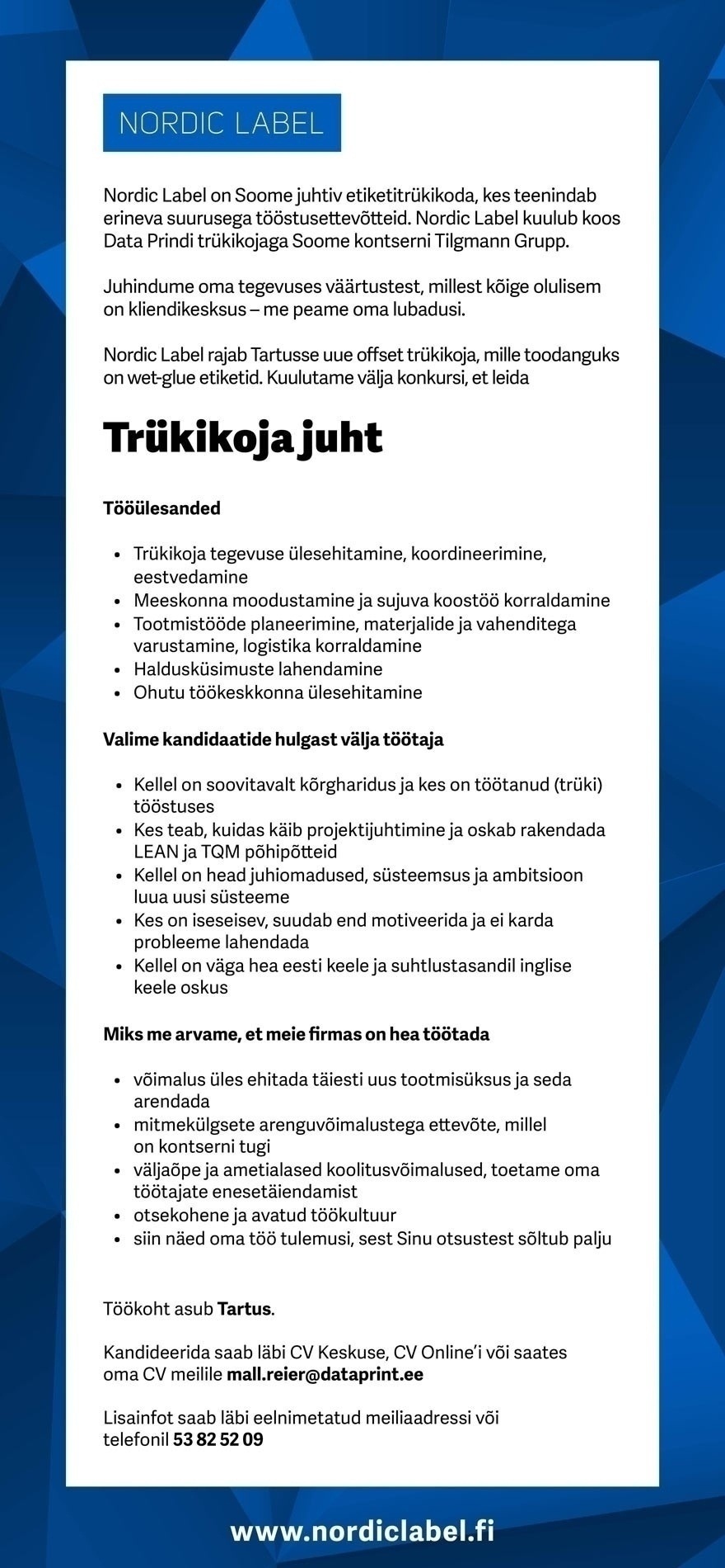 Nordic Label Oy Trükikoja juht