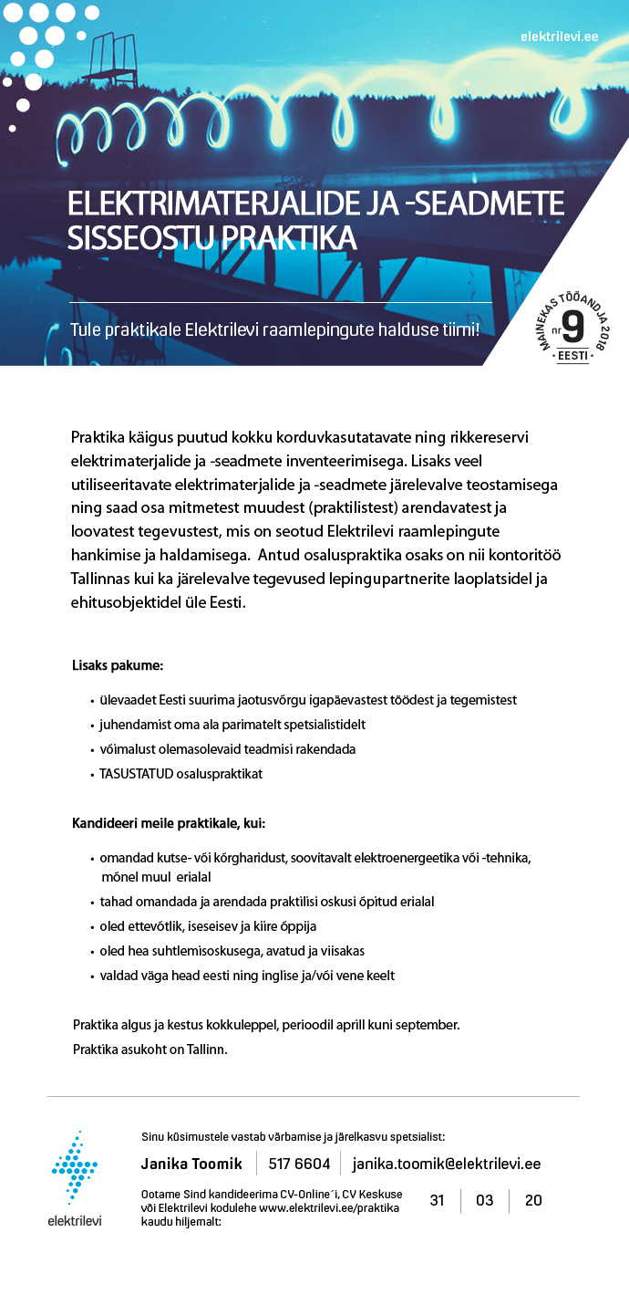 Eesti Energia AS ELEKTRIMATERJALIDE JA -SEADMETE SISSEOSTU PRAKTIKA