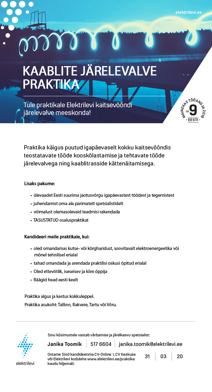 Eesti Energia AS KAABLITE JÄRELEVALVE PRAKTIKA