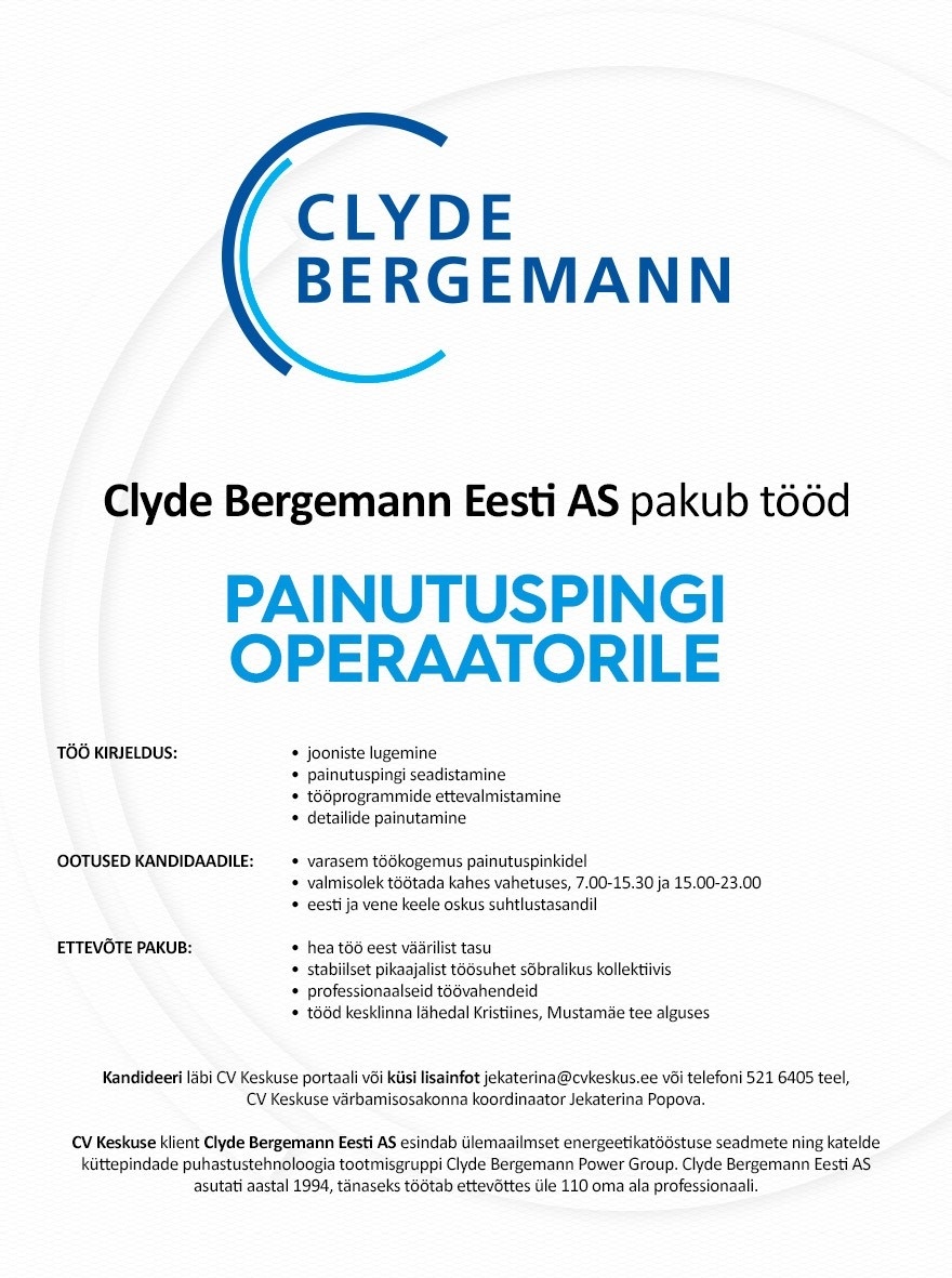 Clyde Bergemann Eesti AS PAINUTUSPINGI OPERAATOR