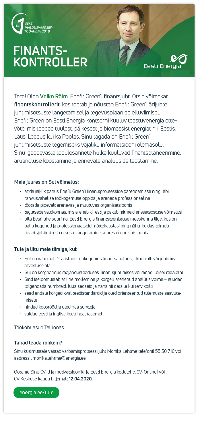 Eesti Energia AS FINANTSKONTROLLER