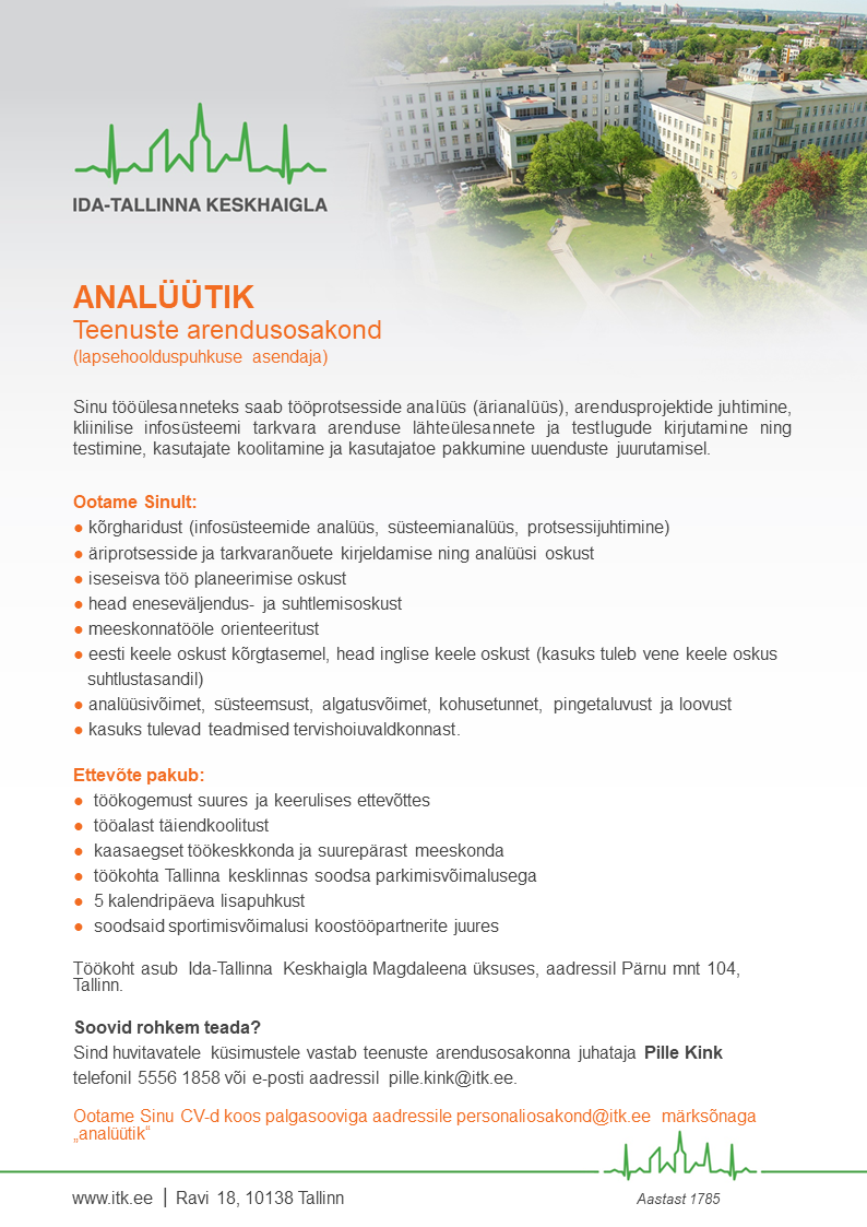 AS Ida-Tallinna Keskhaigla Analüütik teenuste arendusosakond