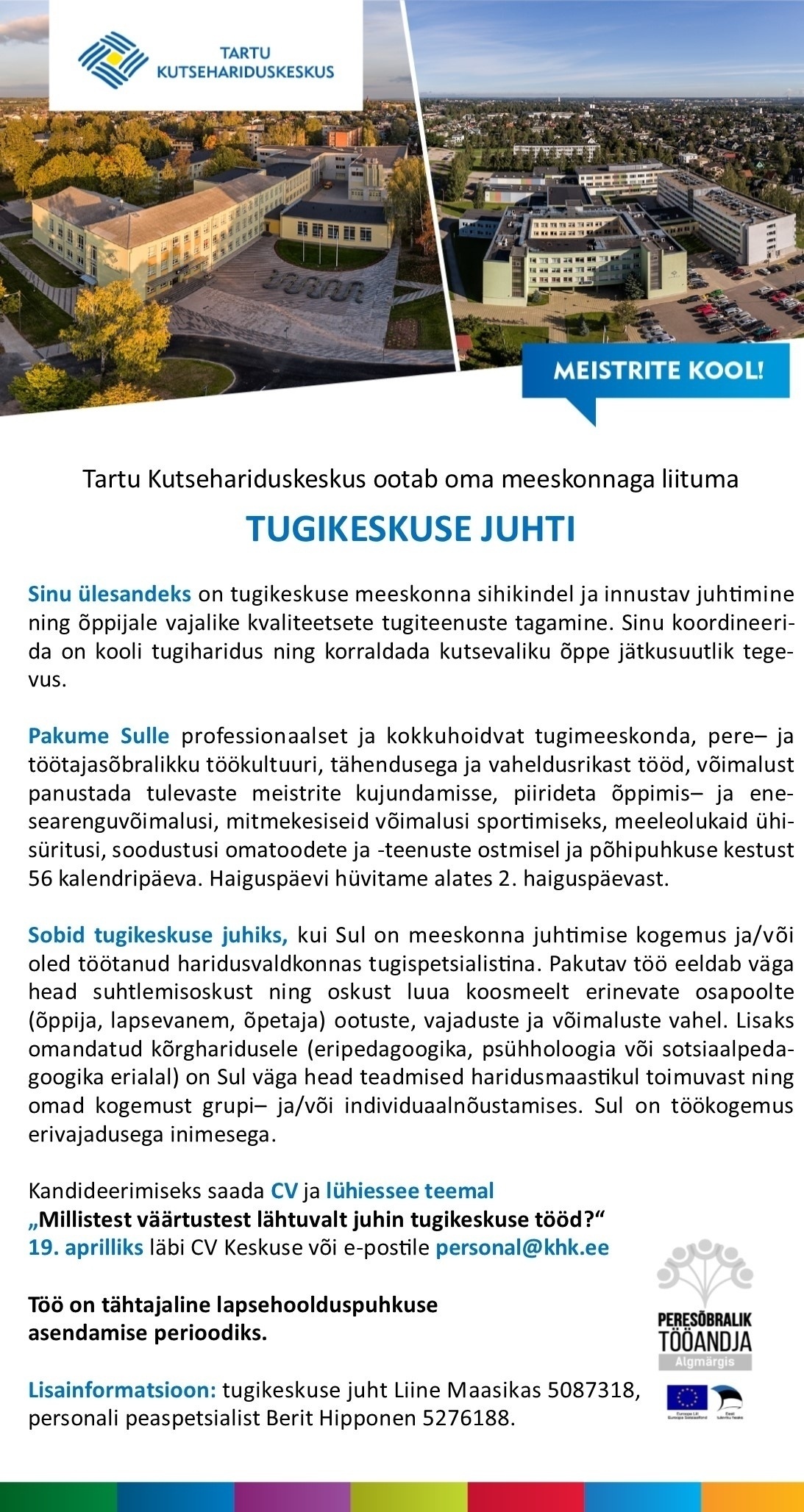 Tartu Kutsehariduskeskus Tugikeskuse juht