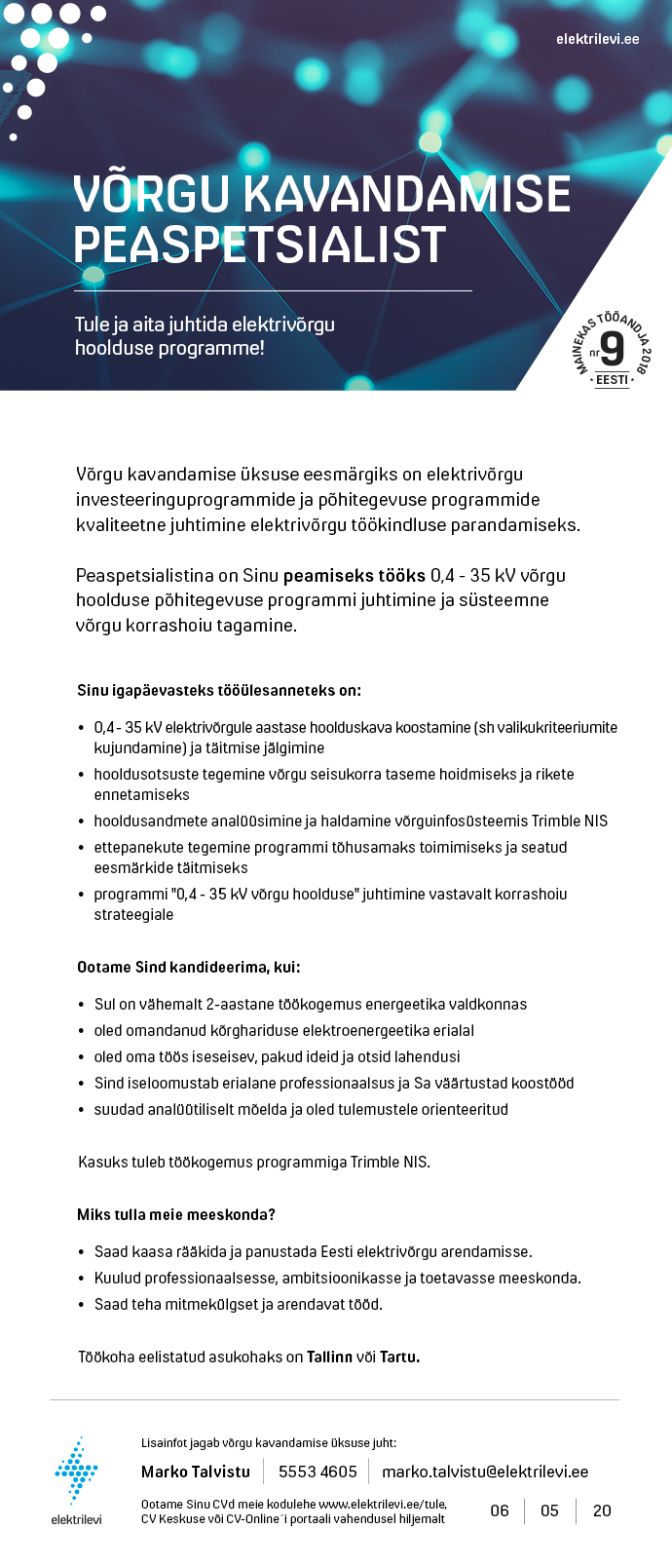 Eesti Energia AS VÕRGU KAVANDAMISE PEASPETSIALIST