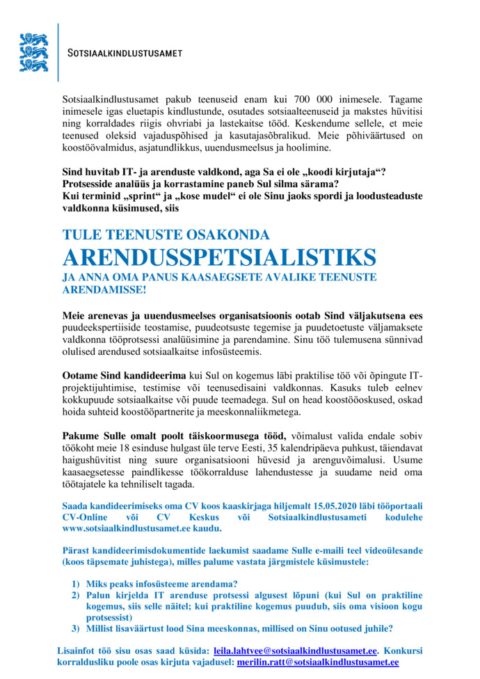 Sotsiaalkindlustusamet Arendusspetsialist