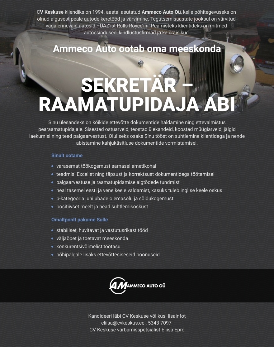 Ammeco Auto OÜ Sekretär - raamatupidaja abi