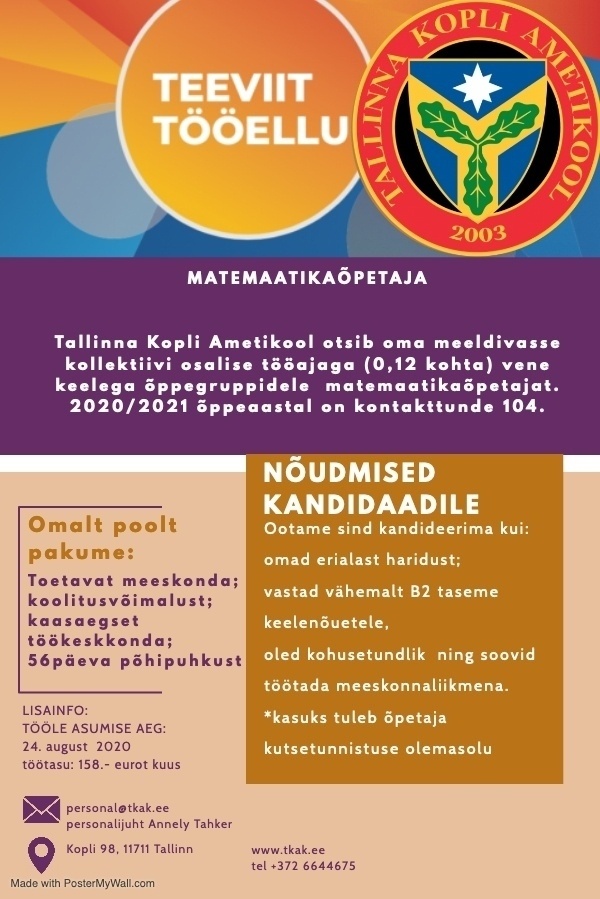 Tallinna Kopli Ametikool Matemaatikaõpetaja