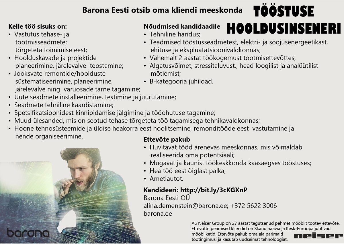 Barona Eesti OÜ Tööstuse hooldusinsener