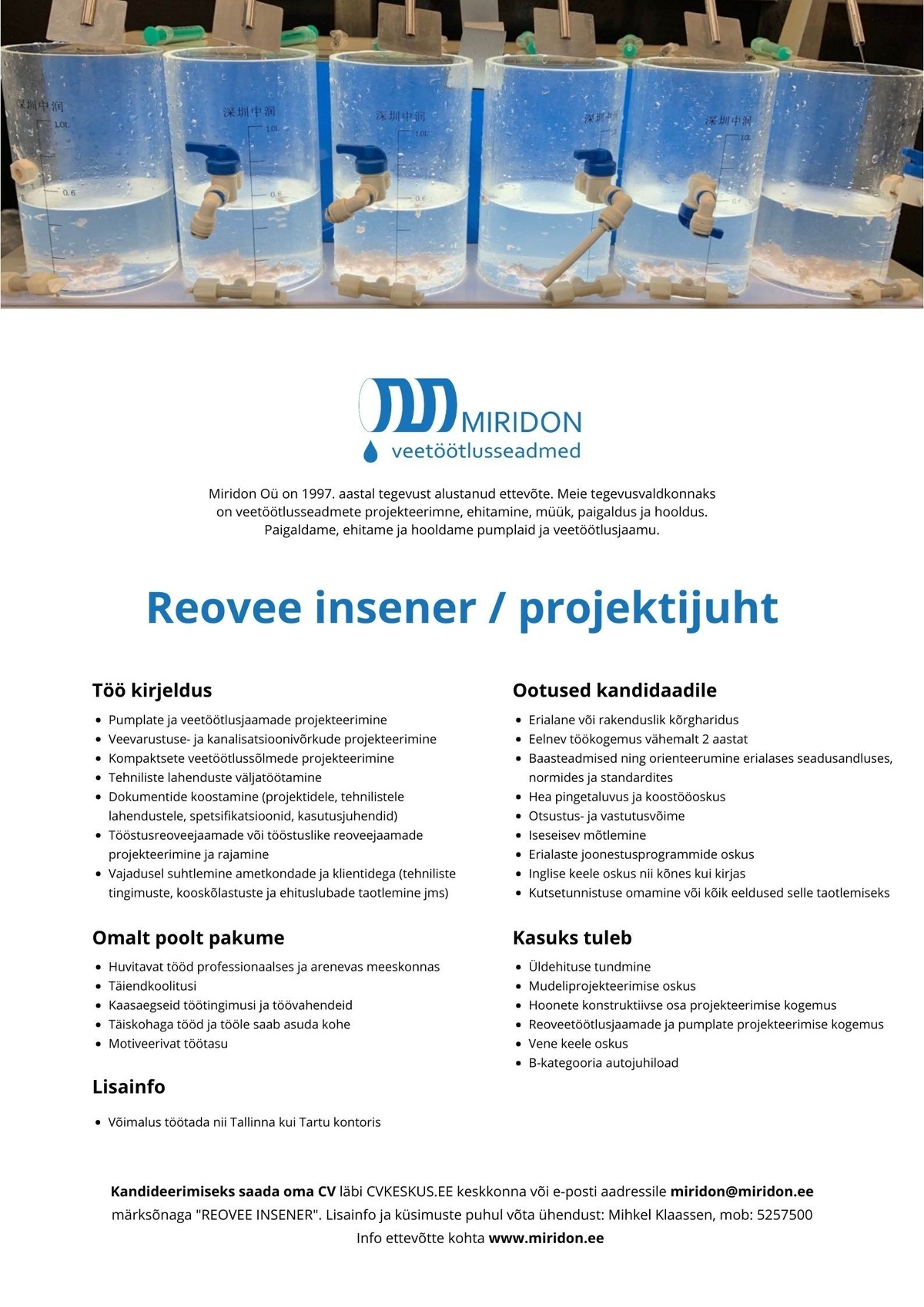 Miridon OÜ Reovee insener / projektijuht