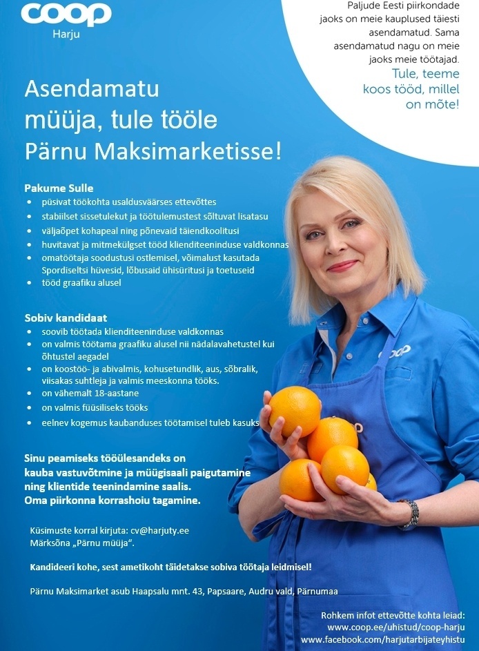 Harju Tarbijate Ühistu Müüja Pärnu Maksimarketisse (Coop Harju)