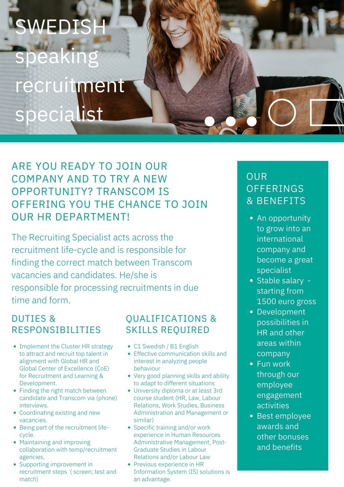 Transcom Eesti OÜ Swedish speaking recruitment specialist