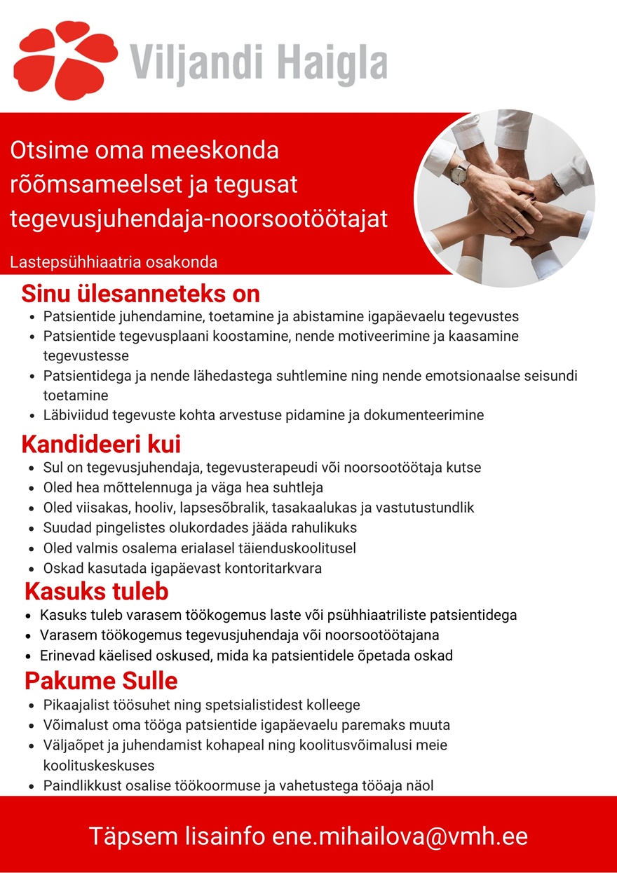SA Viljandi Haigla Tegevusjuhendaja-noorsootöötaja (lastepsühhiaatria osakond)