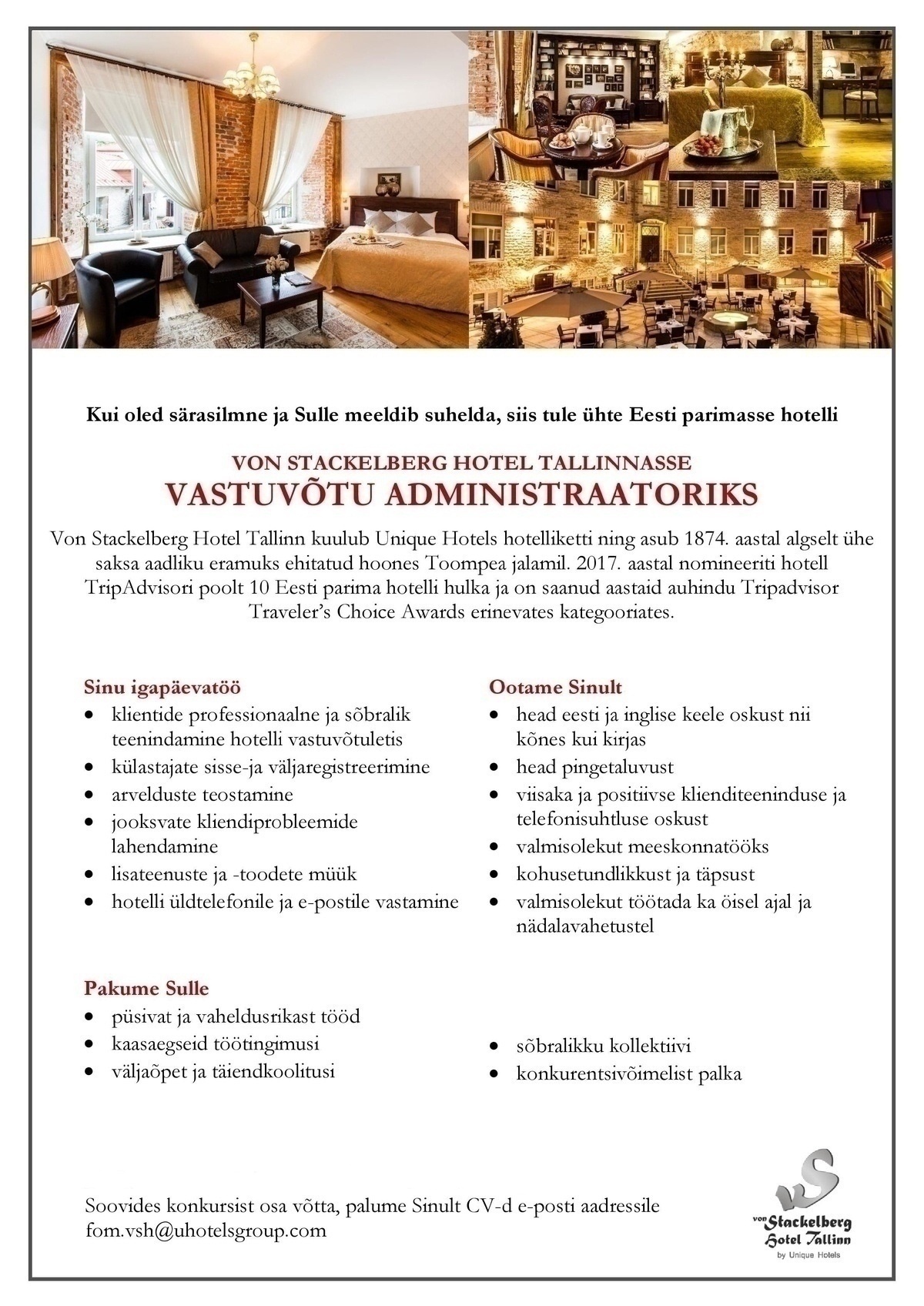 Easy Stay Hospitality Group OÜ Vastuvõtu administraator