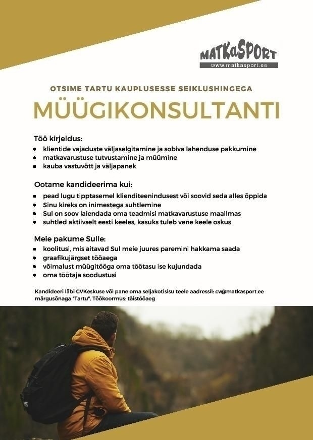 Matkasport OÜ Tartu MATKaSPORT MÜÜGIKONSULTANT 