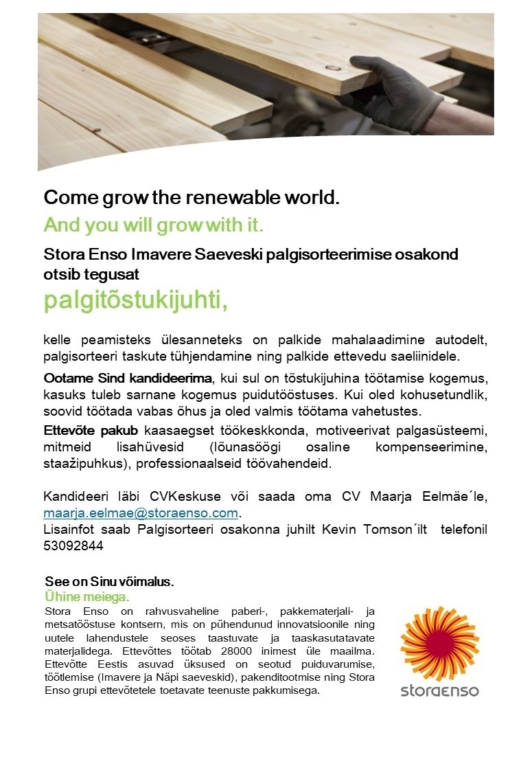 Stora Enso Eesti AS Palgitõstukijuht