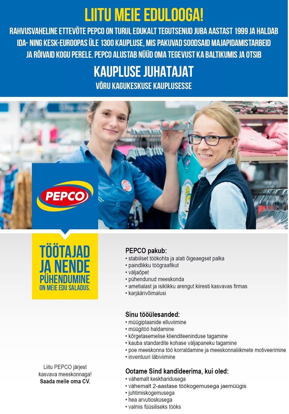 Pepco Estonia OÜ KAUPLUSE JUHATAJA Võru PEPCOs