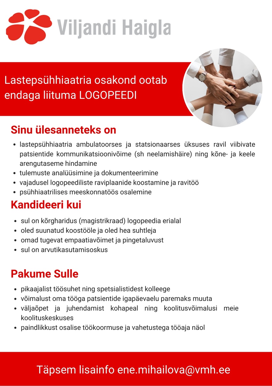 SA Viljandi Haigla Logopeed (lastepsühhiaatria osakond)