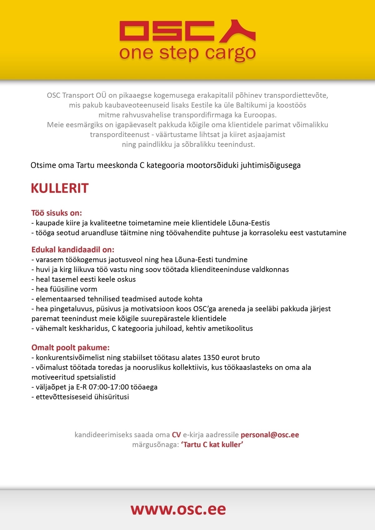 OSC TRANSPORT OÜ Autojuht-kuller