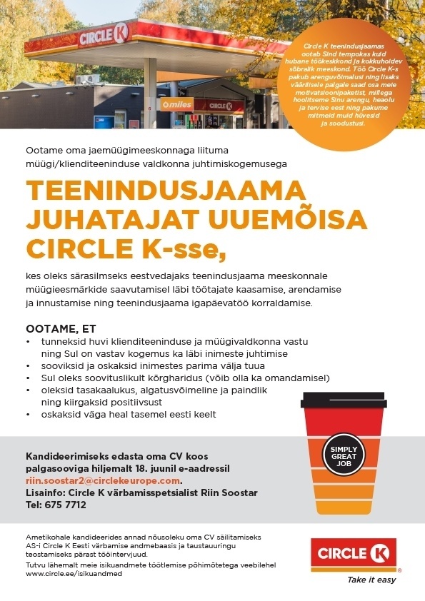 Circle K Eesti AS Juhataja Uuemõisa teenindusjaama