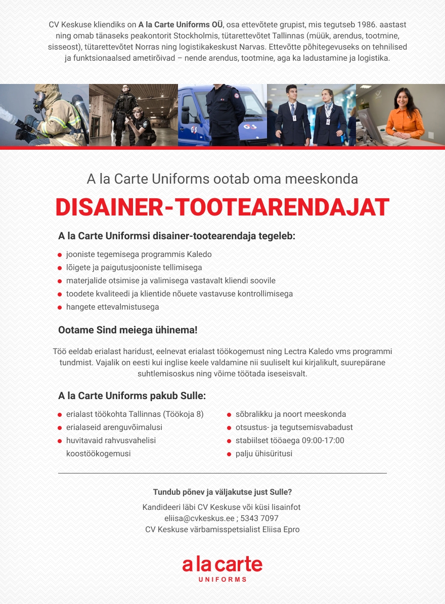 A la Carte Uniforms OÜ Disainer-tootearendaja