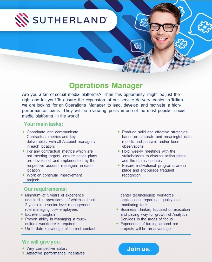 SUTHERLAND GLOBAL SERVICES OÜ Account Manager