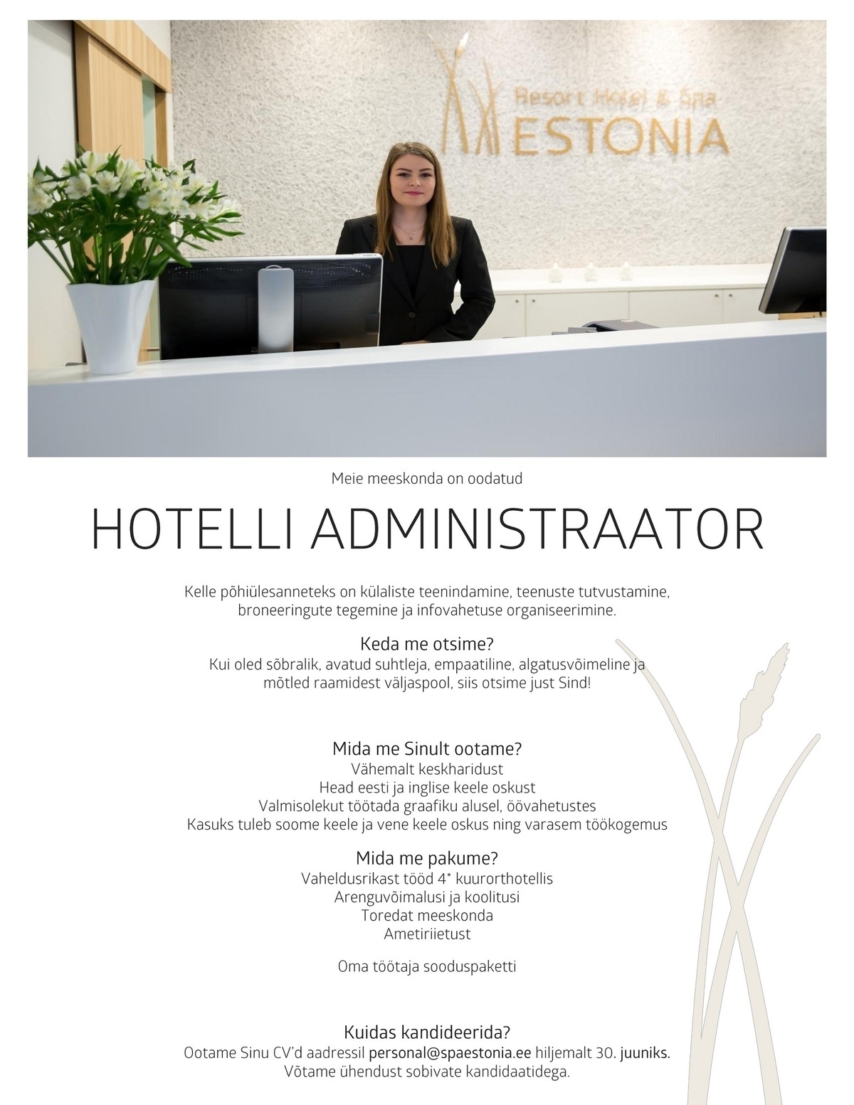 Estonia Spa Hotels AS Vastuvõtuadministraator