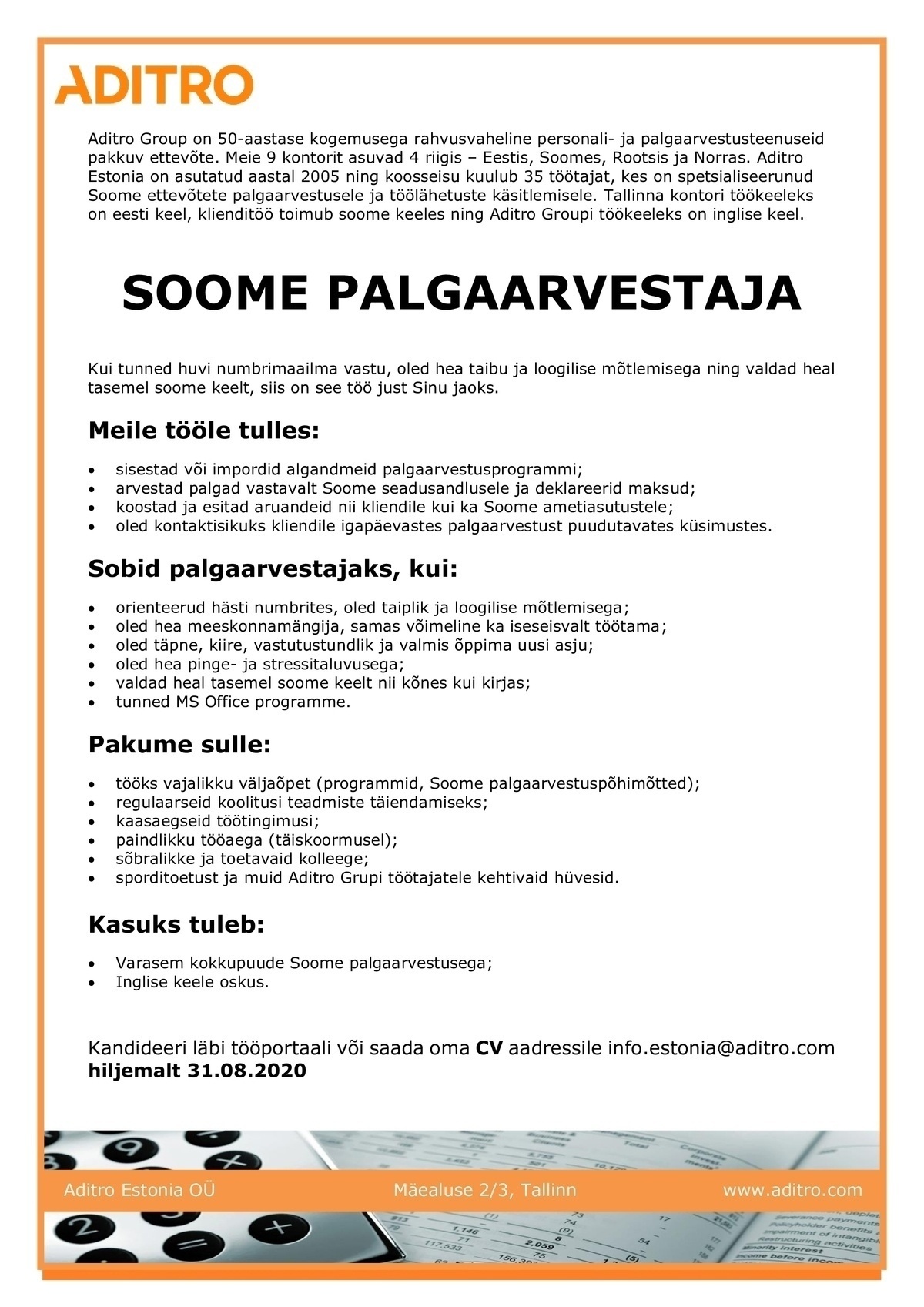 Aditro Estonia OÜ Soome palgaarvestaja
