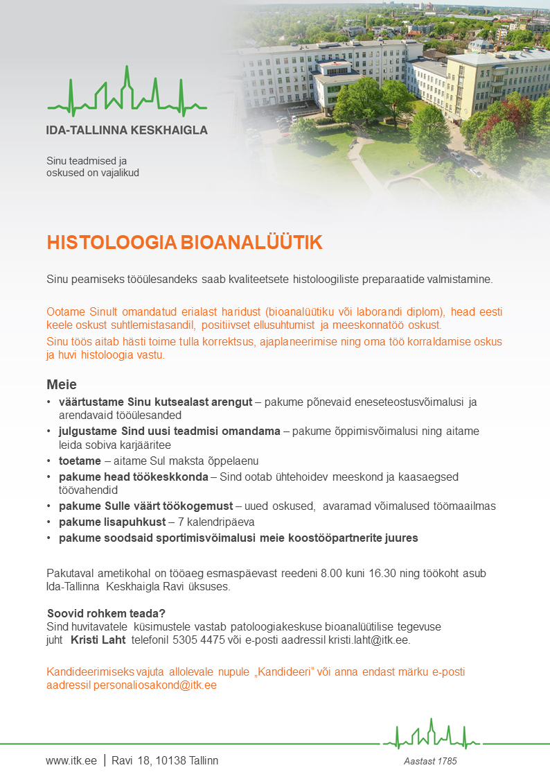 AS Ida-Tallinna Keskhaigla Histoloogia bioanalüütik