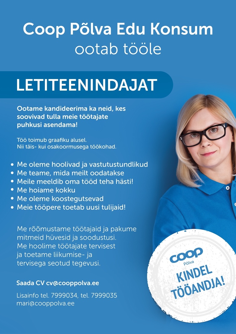 Coop Põlva Tarbijate Ühistu Coop Põlva EDU Konsumi TEENINDAJA (lett)