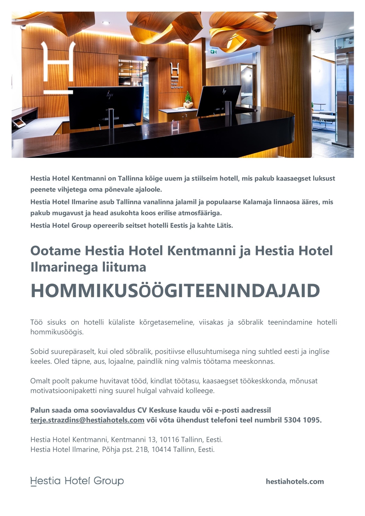 Hestia Hotel Kentmanni Hommikusöögi teenindaja 
