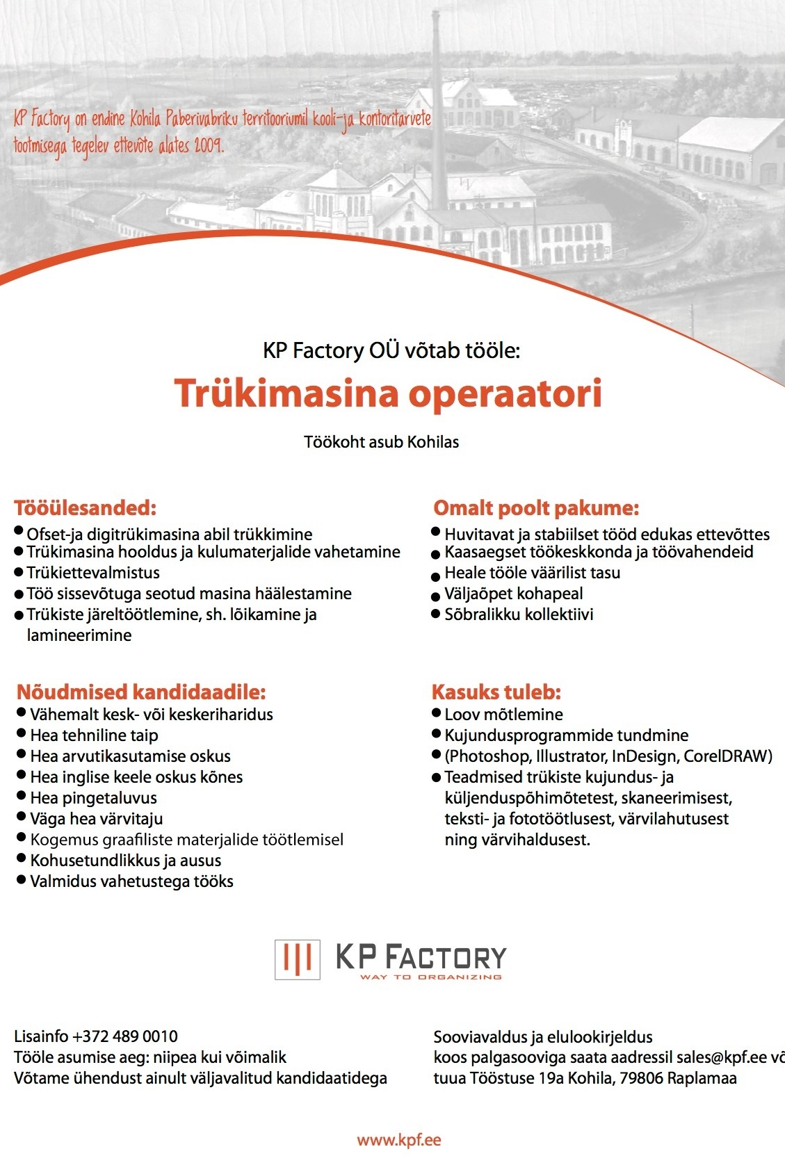 KP Factory OÜ Trükitööline