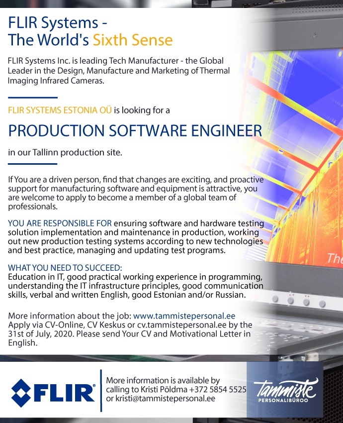 Tammiste Personalibüroo OÜ Production Software Engineer (FLIR Systems Estonia OÜ)