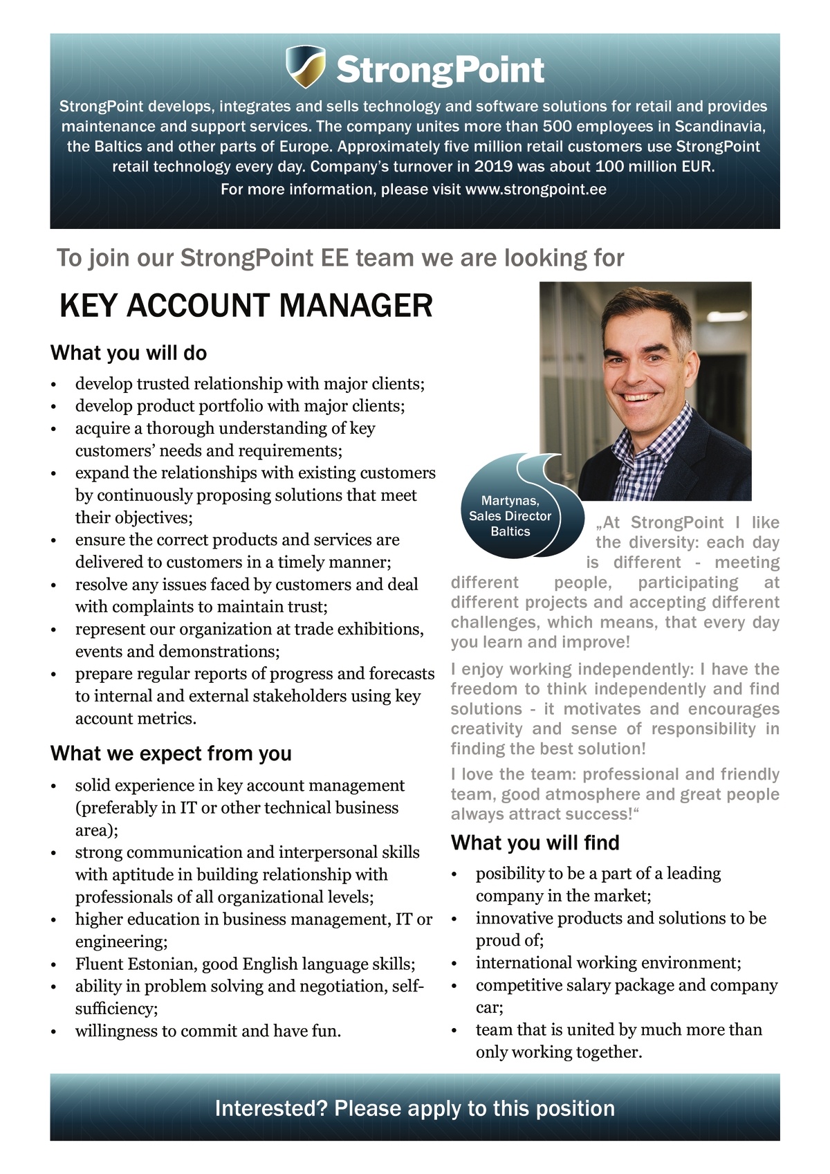 STRONGPOINT AS Key account manager