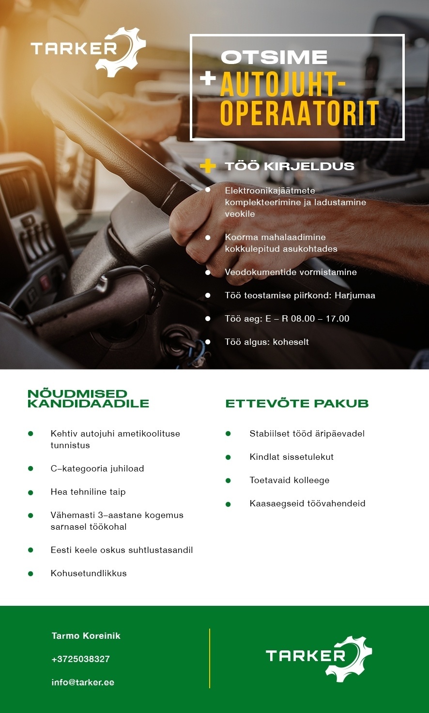 Tarker Solutions OÜ  Autojuht - operaator