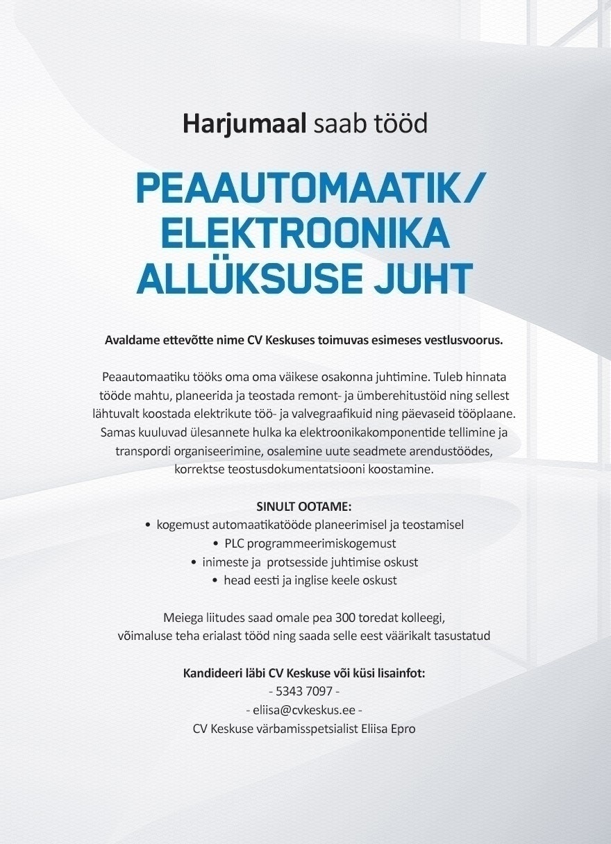 CV Keskus Peaautomaatik/Elektroonika allüksuse juht