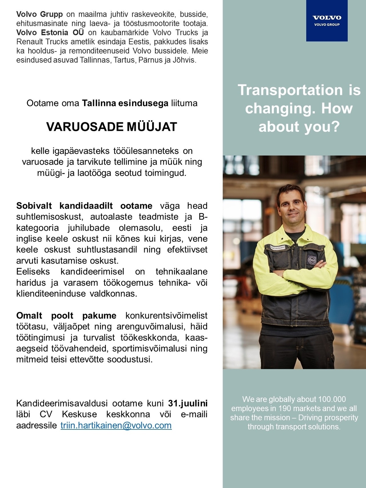 Volvo Estonia OÜ Varuosade müüja