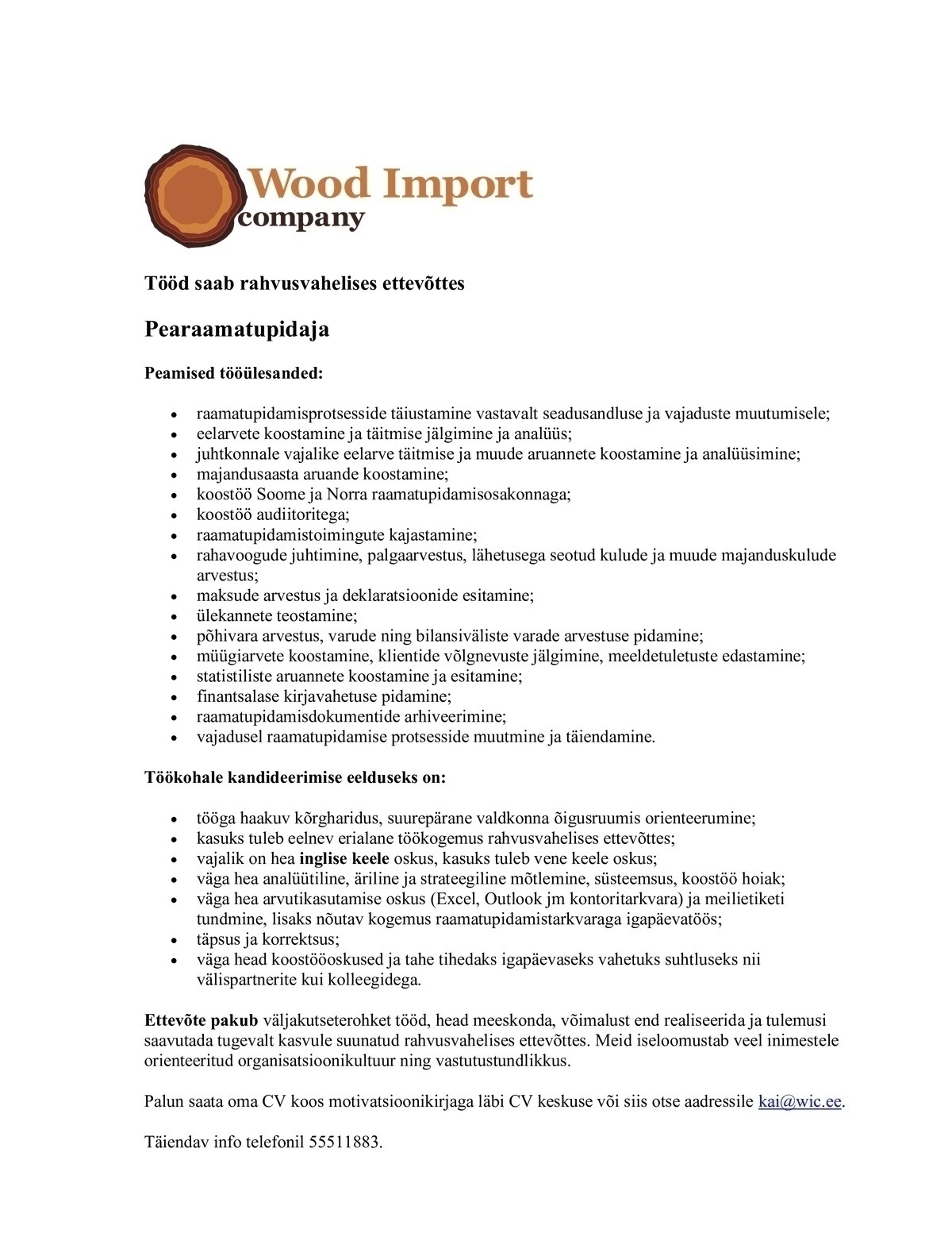 Wood Import Company OÜ Pearaamatupidaja