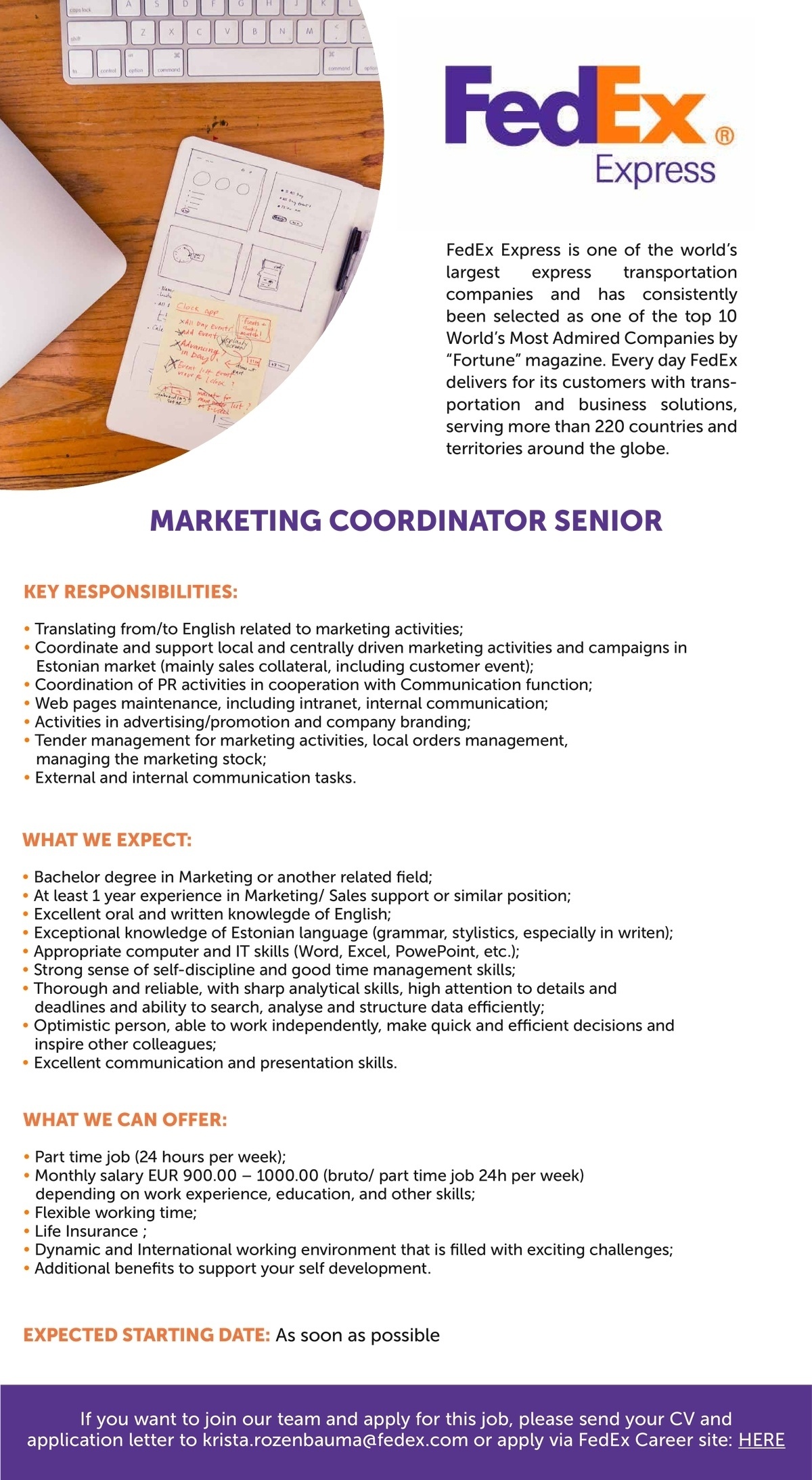 FedEx Express Marketing Coordinator Senior