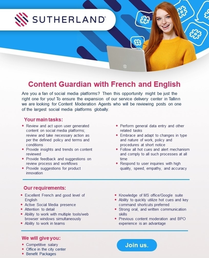 SUTHERLAND GLOBAL SERVICES OÜ Content guardian with French and English