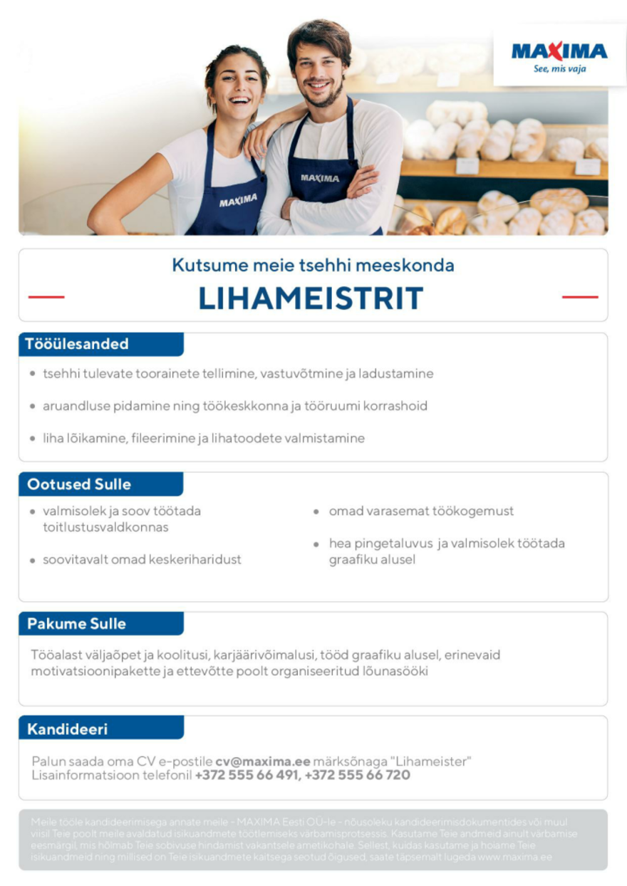 Maxima Eesti OÜ Lihameister Lasnamäe tootmistsehhis (Linnamäe tee 57)