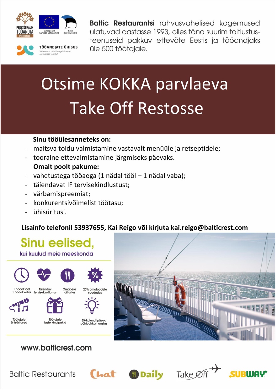 BALTIC RESTAURANTS ESTONIA AS KOKK Parvlaevade Take Off Restosse